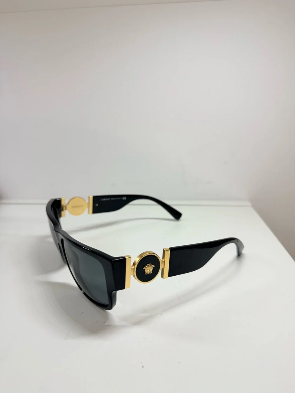 Versace Black and Gold Mens Rectangular Sunglasses